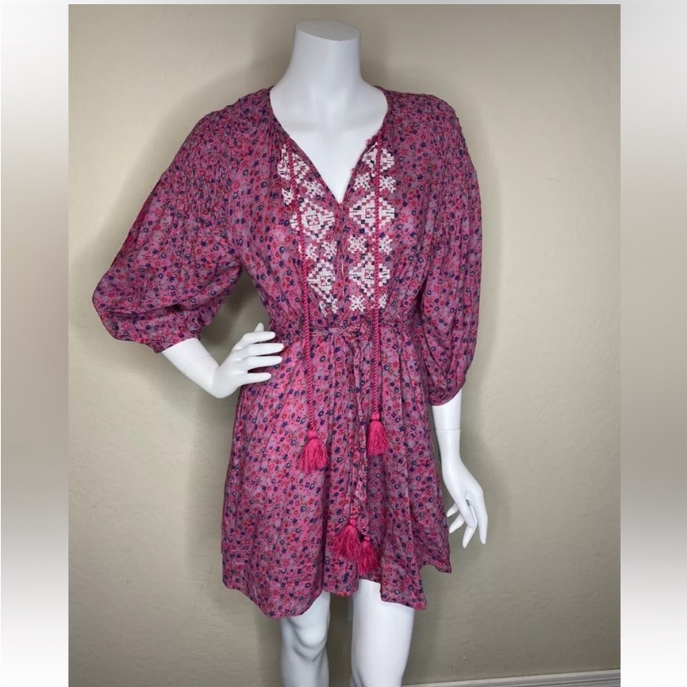 TOPSHOP PINK FLORAL BOHO STYLE BALLON SLEEVES DRESS SZ 2 NWT